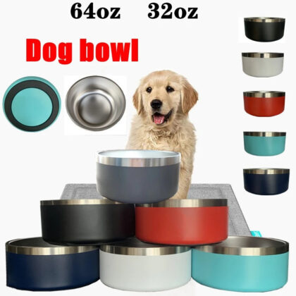 32oz/64oz Stainless Steel Non-Slip Dog Bowl – Double Wall Feeder for Medium to Large Pets